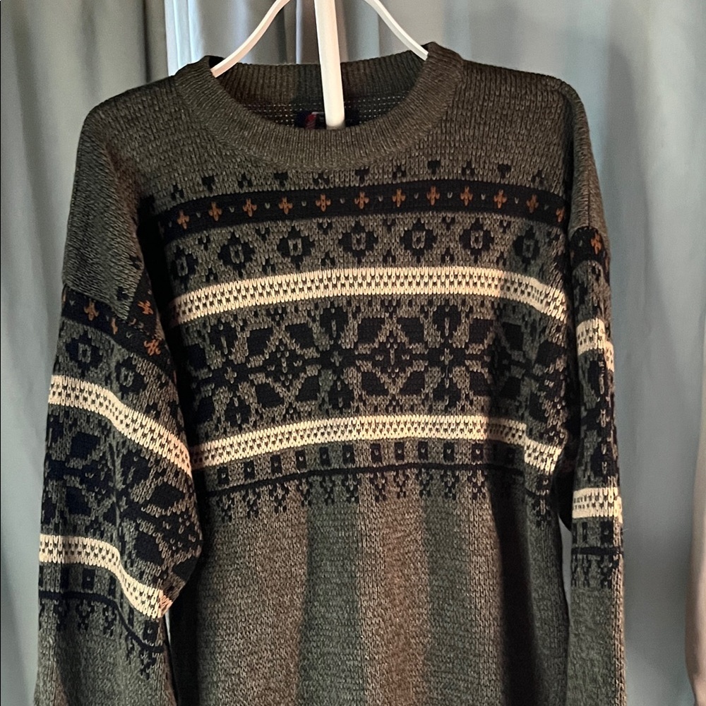 ITC Men's Patterned Crewneck Sweater - Black, Gray, and Cream